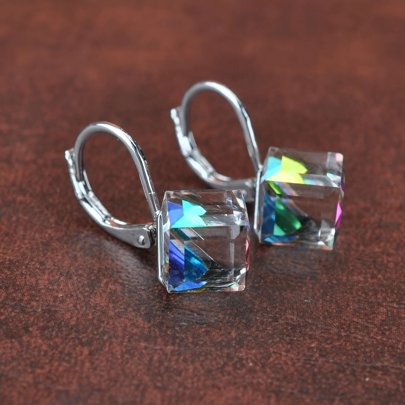 Creative Colorful Magic Cube Design Hoop Earrings Artificial Crystal Jewelry Elegant Luxury Style Female Party Earrings