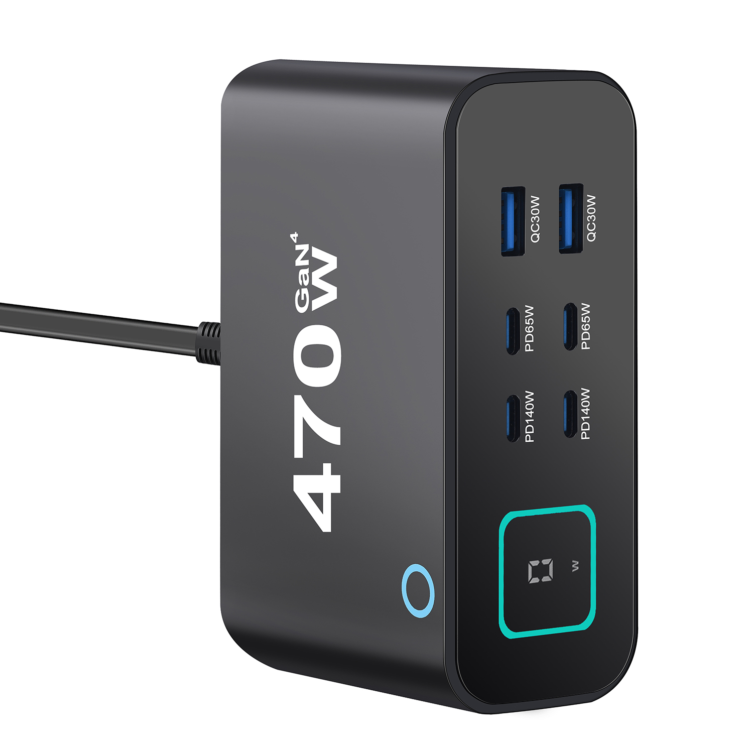 New 470W GaN Desktop Charger 3.0 USB-C PD 6-Port 4C2A Fast Charging Ultra-Portable Design for Phone And Tablets