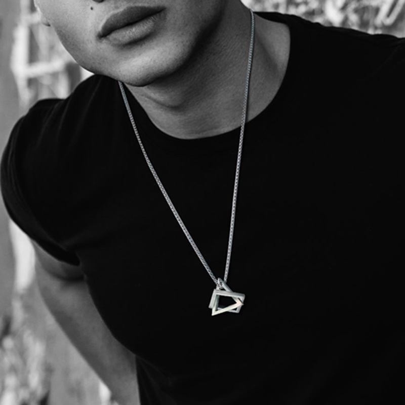 Vnox Simple Interlocking Square Triangle Pendant Necklaces for Men Stainless Steel Modern Trendy Geometric Stacking Street Wear