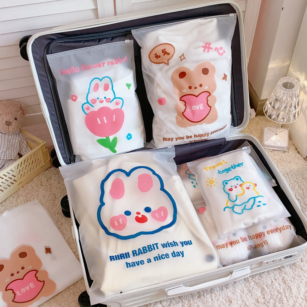 10 Pcs Cute Little Bear and Little Rabbit Travel Storage Bag Clothes Sealed Bag Clothes Transparent Sorting Bag