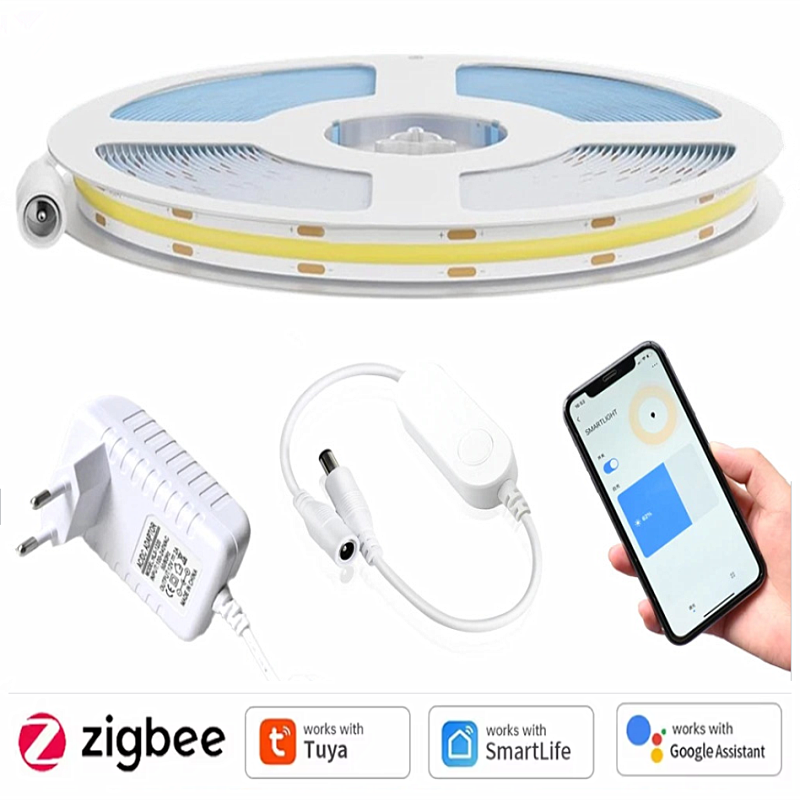 Tuya Zigbee 3.0 COB LED Strip Light 12V 5M 10M Warm White Flexible Dimmable Light 320leds/m Home Decoration for Alexa