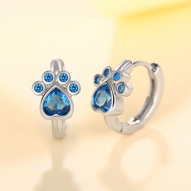 Huitan Chic Small Hoop Earrings with Blue Footprint Delicate Everyday Earrings Temperament Sweet Women Jewelry Fancy