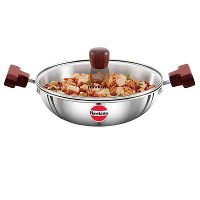 Hawkins Tri-Ply Steel Kadai With Glass Lid 2.5L 24 Cm