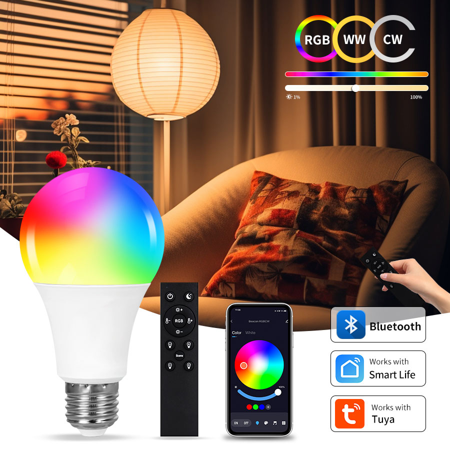 Tuya Smart Bluetooth LED Light Bulbs Smart Life APP E27 220V 9W 15W 18W BT Lamp RF 2.4GHz Remote Group Control for Bedroom Decor lightify