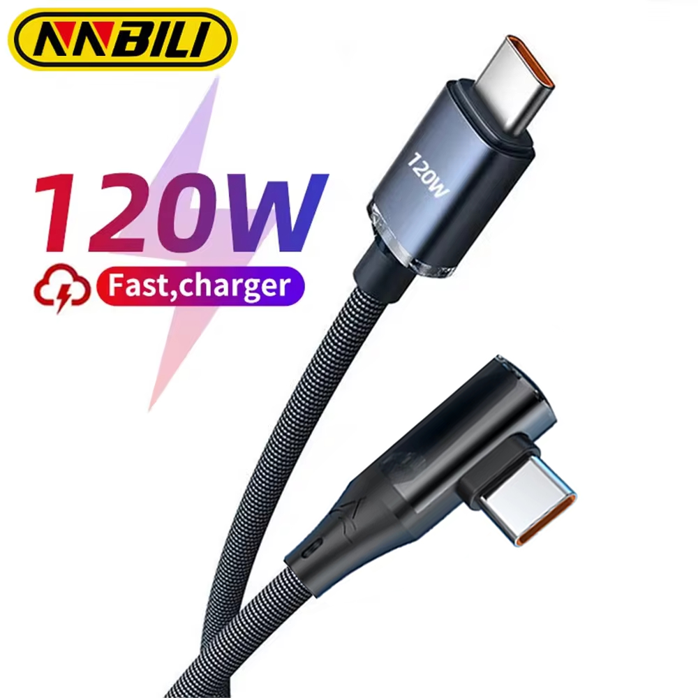 NNBILI 6A USB C To USB C Cable 90 Degree For 120W Fast Charging Cord For Charger USBC Data Wire