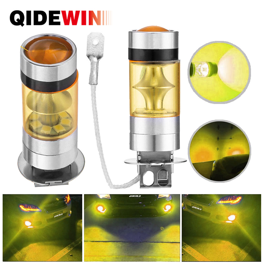 2 Pack H3 Led Fog Light Bulbs Yellow 4300k 5000lm High Power Super Bright Led Bulb For Drl Fog Light Lamp Replacement H3 Lamp