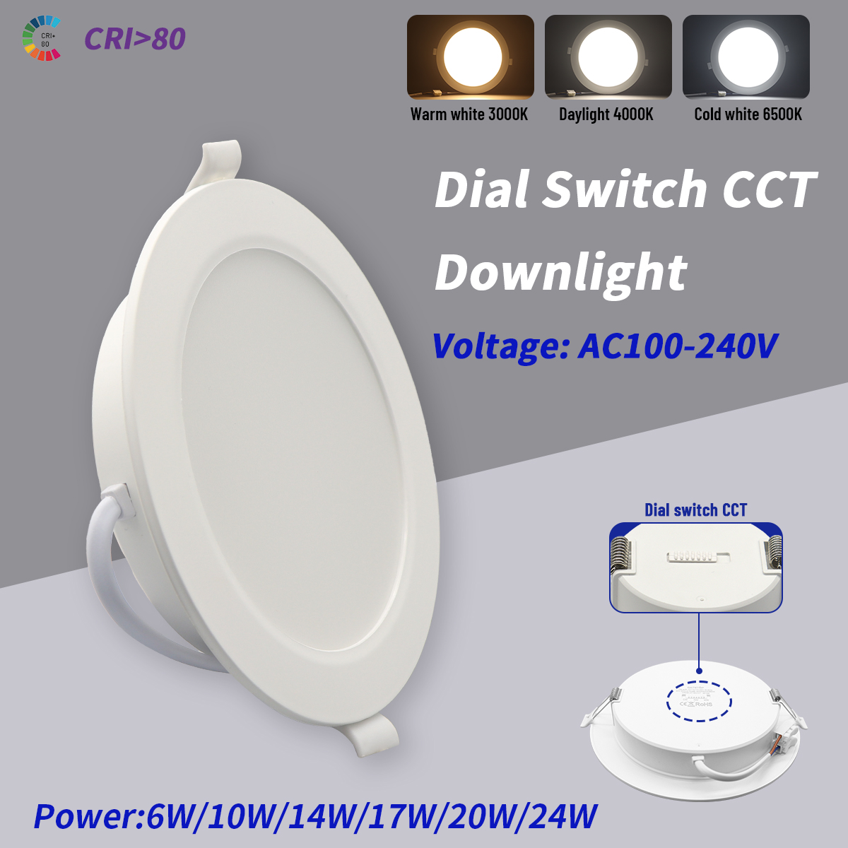 2pcs LED Downlight Dial swich cct 3000K 4000K 6000K 6W 10W 14W 17W 24W Spot 220V 110V for home derec Indoor Lighting