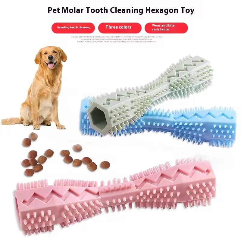 Interactive Leakage Food Pet Toy Hexagonal Shape Dog Cat Molar Stick Tough Chew Toy For Teeth Cleaning Boredom Relief Pet Suppy