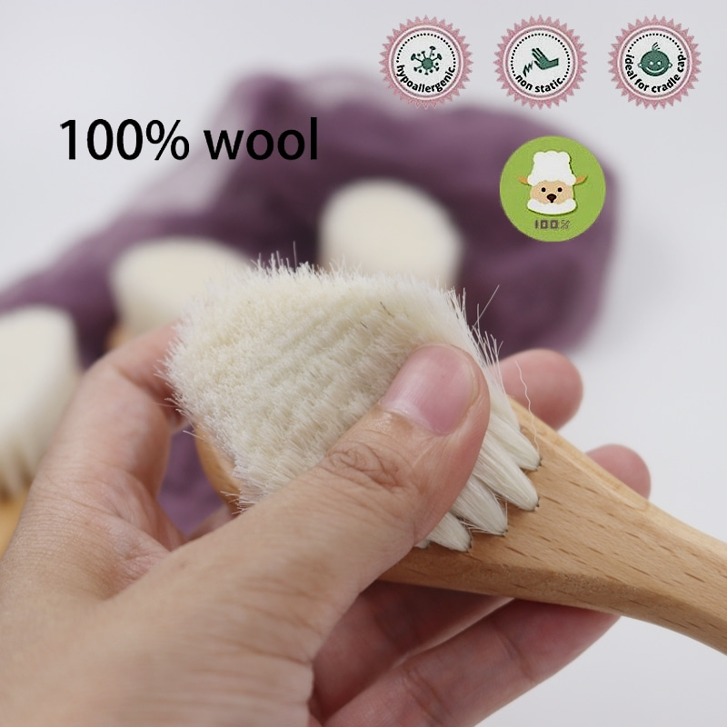 Hot Sales Safety Good Quality Natural Wool beech Wooden Comb Kids Baby Hair Brush tinsol thermal brush