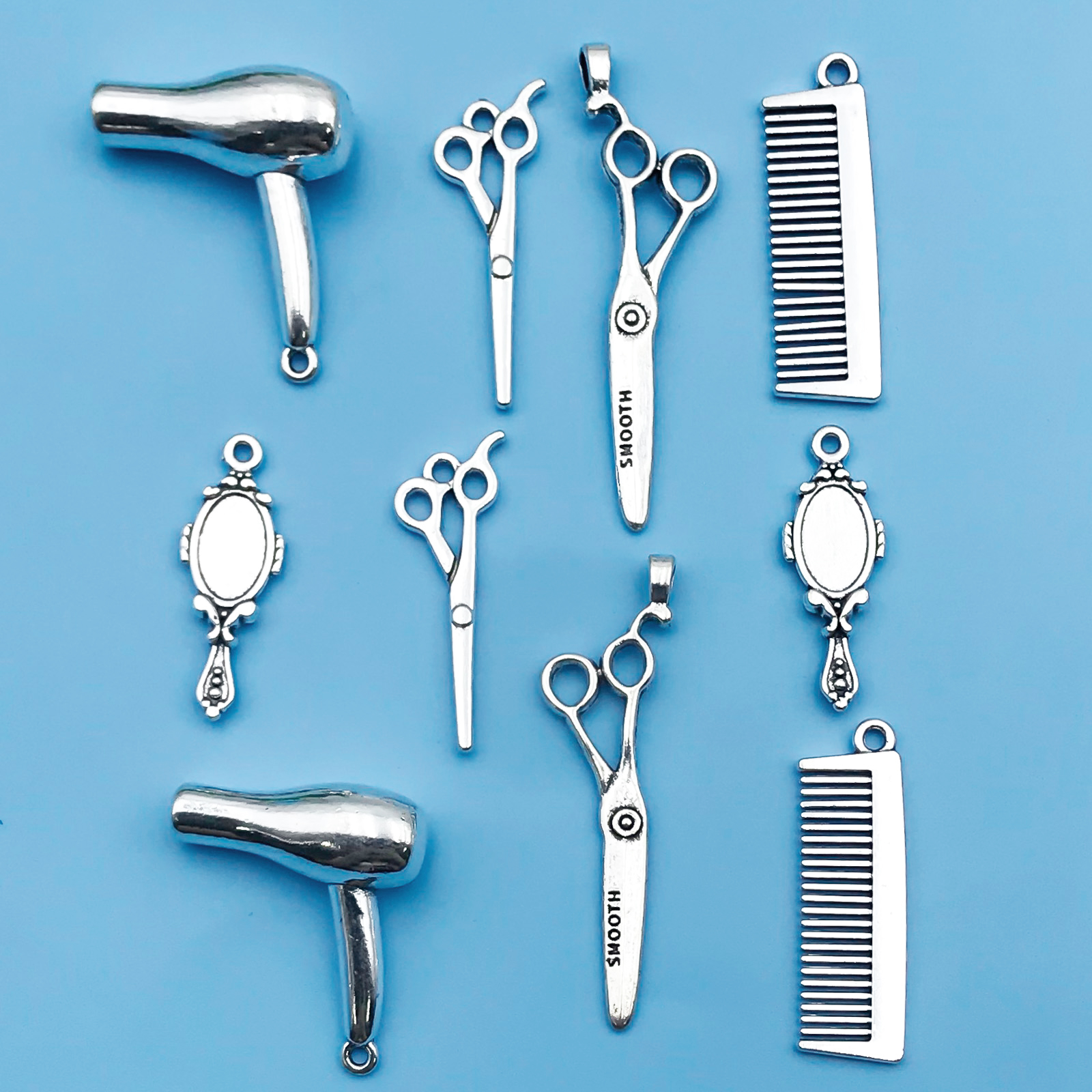 10pcs Antique Silvery Hair Dryer Comb Makeup Mirror Scissors Design Charms Alloy Pendants for DIY Jewelry Making Accessories pen gpt