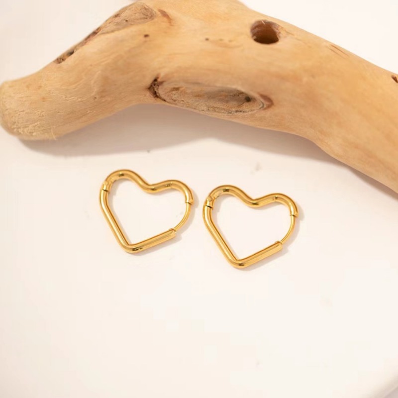 2pcs Fashion Gold Color Stainless Steel Heart Earrings Studs For Women Girl, Simple Punk Hoop Earrings Piercing Jewelry