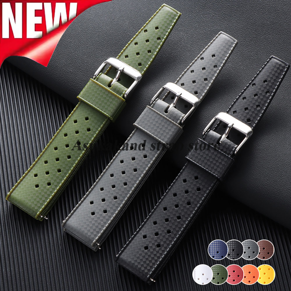 20mm 22mm Quick Release TPU Watch Strap Flat Head Universal Watch Band Ventilate Silicone Tropic Bracelet Watch Accessory