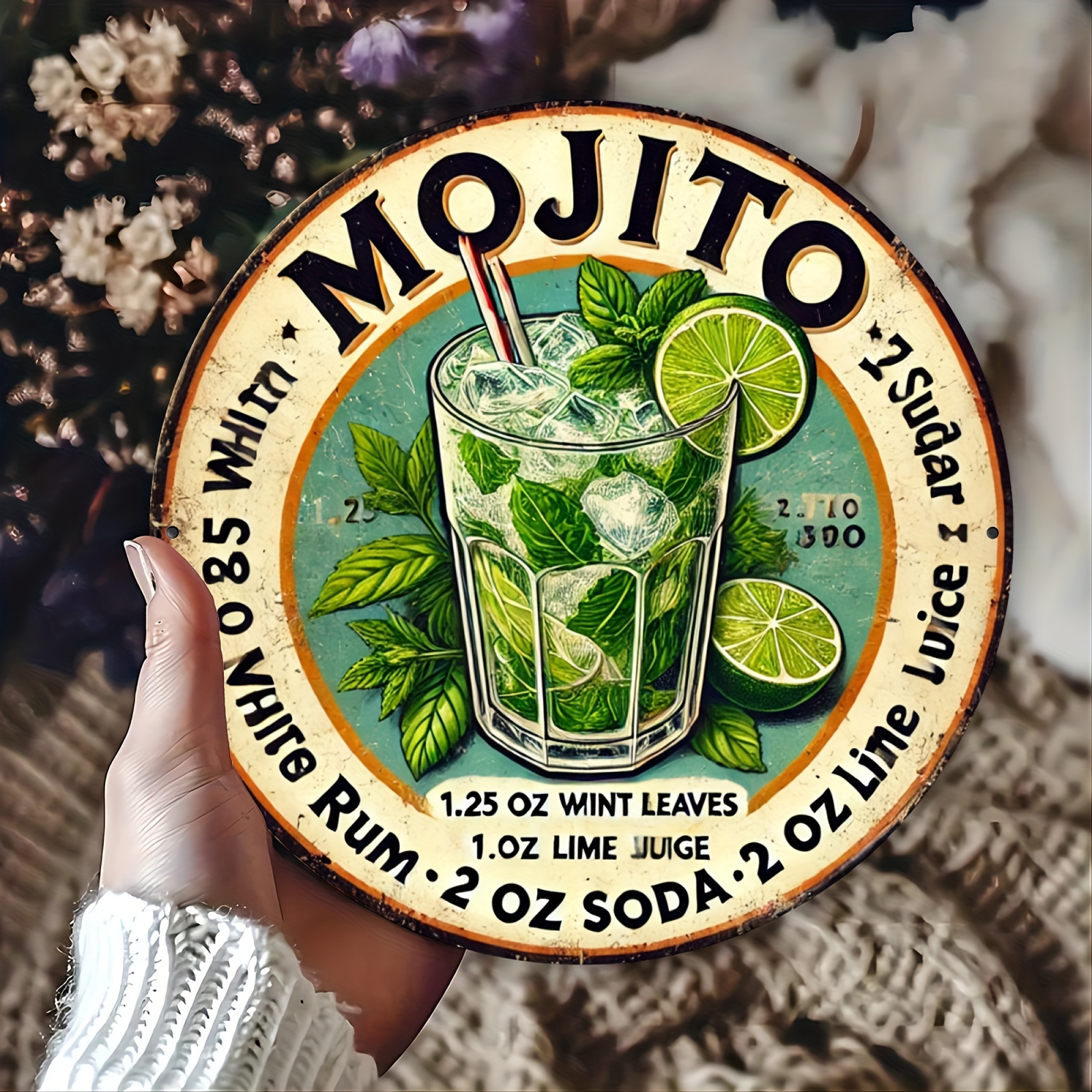 [Vintage Havana Mojito Sign] Vintage Havana Mojito Recipe Metal Sign - 1pc 7.87x7.87" Aluminum Wall Decor for Home, Kitchen, Bar