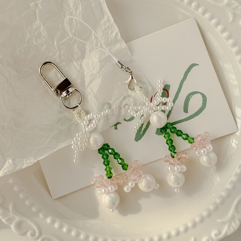 Bead Flower Mobile Phone Straps Charm French Style Cute Keychain Lanyard For iPhone Case Camera Bags Decoration Pendant