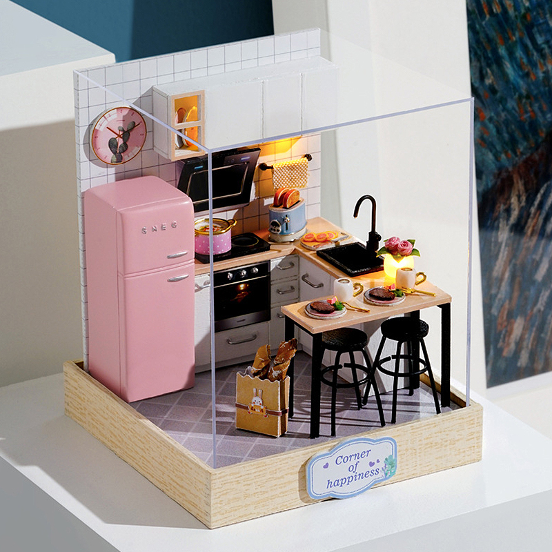 DIY Book Nook Kit Wooden Doll House 3D Puzzle Assembly Toy Home Bookend Bookshelf Insert With Furniture Toys For