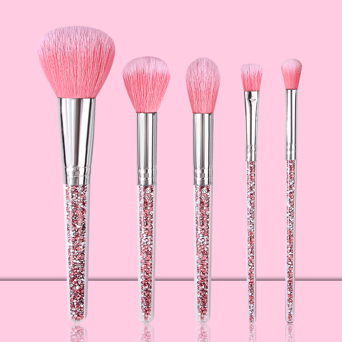 5Pcs Pink Diamond Makeup Brush Portable Makeup Brush Set for Blush Eyeshadow