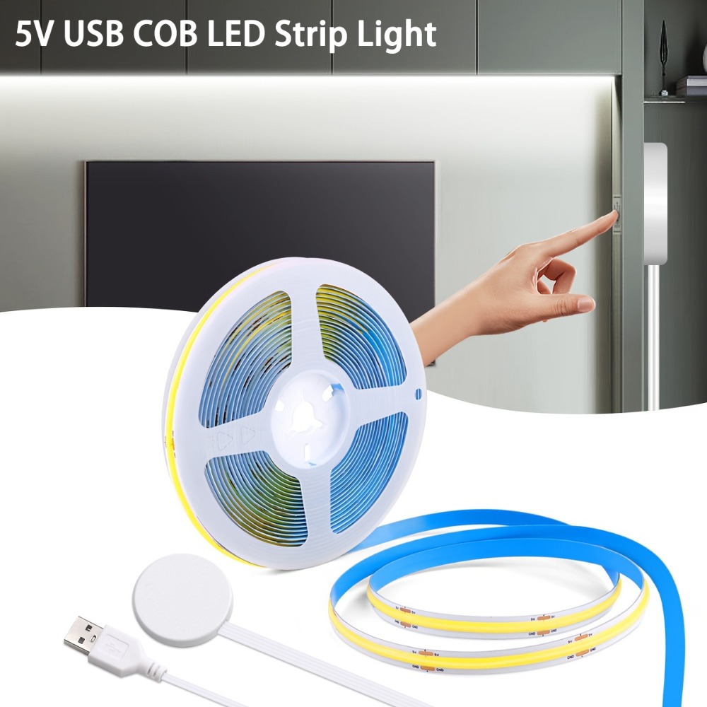 5V USB COB LED Strip Light Touch Dimmer Hand Sweep Induction Switch Flexible LED Light Tape 320LEDs/M Bedroom Kitchen Lighting