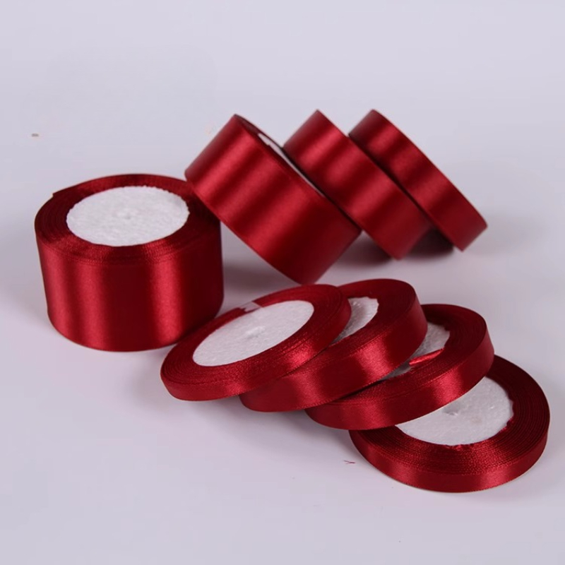 6mm~75mm Burgundy Satin Ribbon Halloween Wedding Birthday Party Decoration Wrapping Tape DIY Clothing Crafts Bows