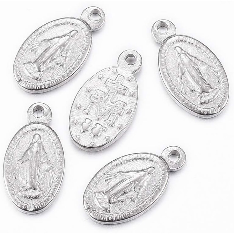 5pcs Stainless Steel Pendants Oval with Virgin Mary Charms 1mm Hole Stainless Steel Charm Connectors for DIY Necklace Bracelet pen gpt