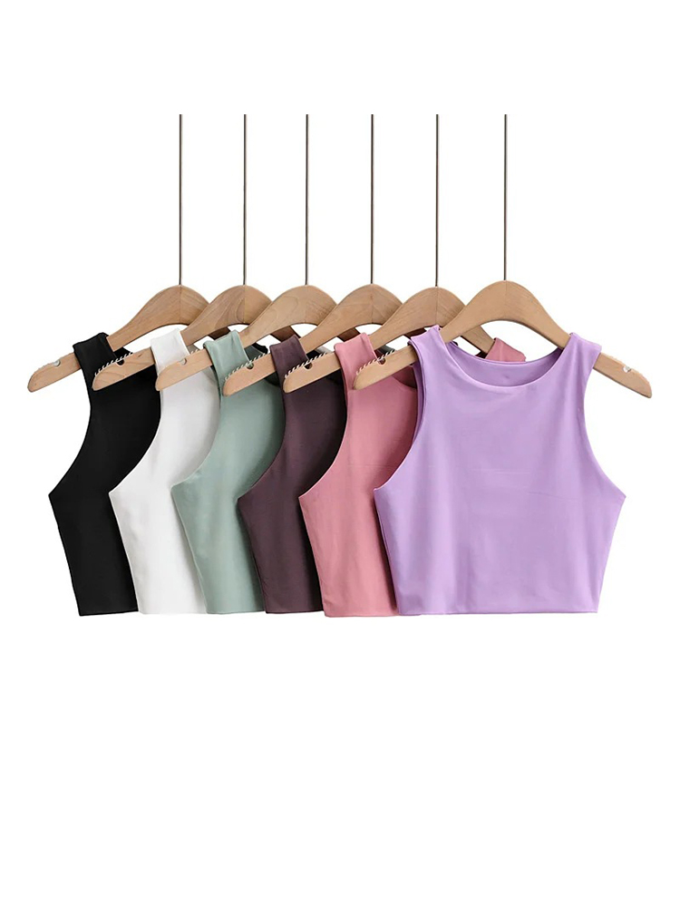 2023 Summer Fashion Women Slim Tops O-neck Sleeveless Double Nylon Ladies Good Quality Tank Tops 6 Colors