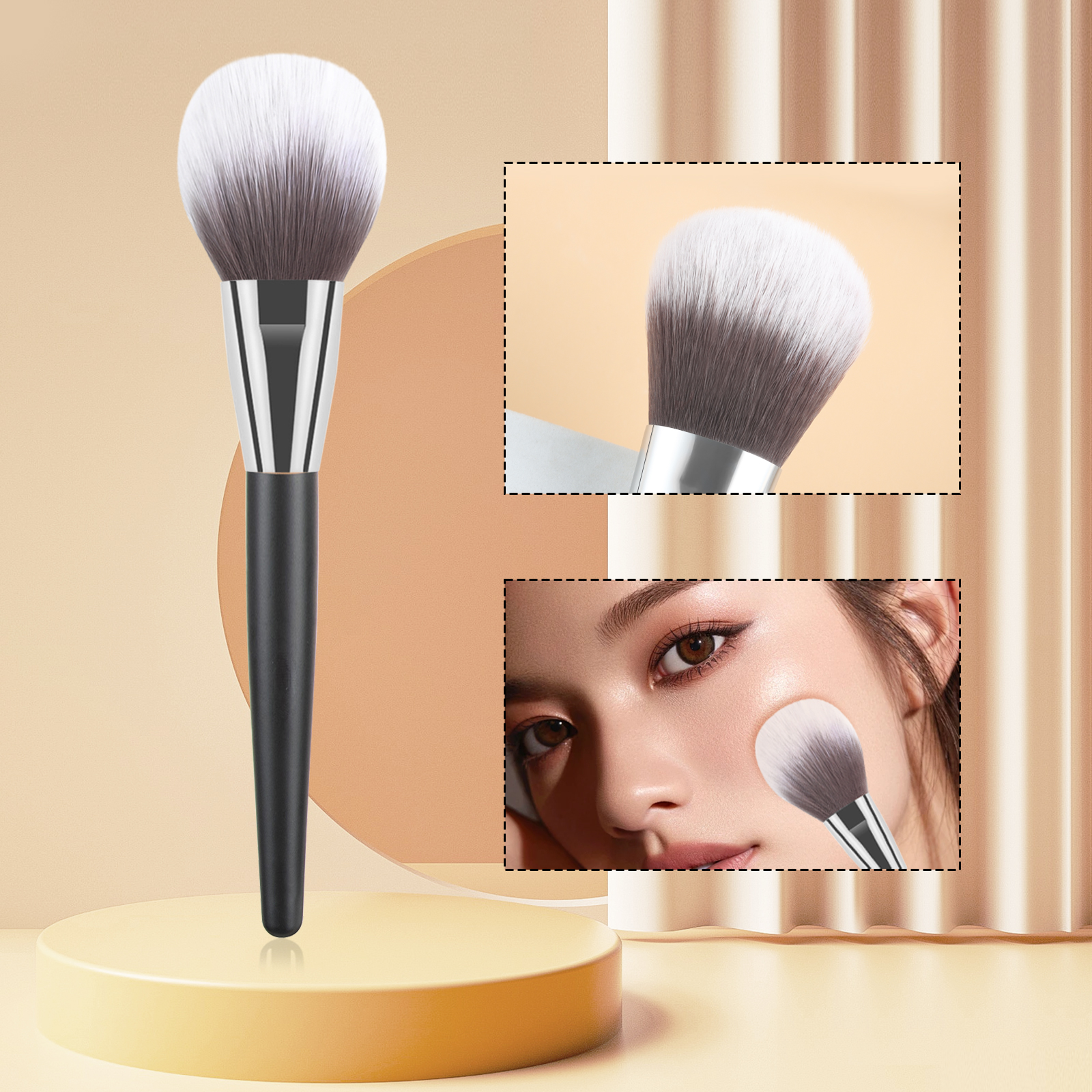 Blush Brush,1pcs Wooden Classic Round Fluffy Make facial makeup more delicate cream brush for Making Up Supply