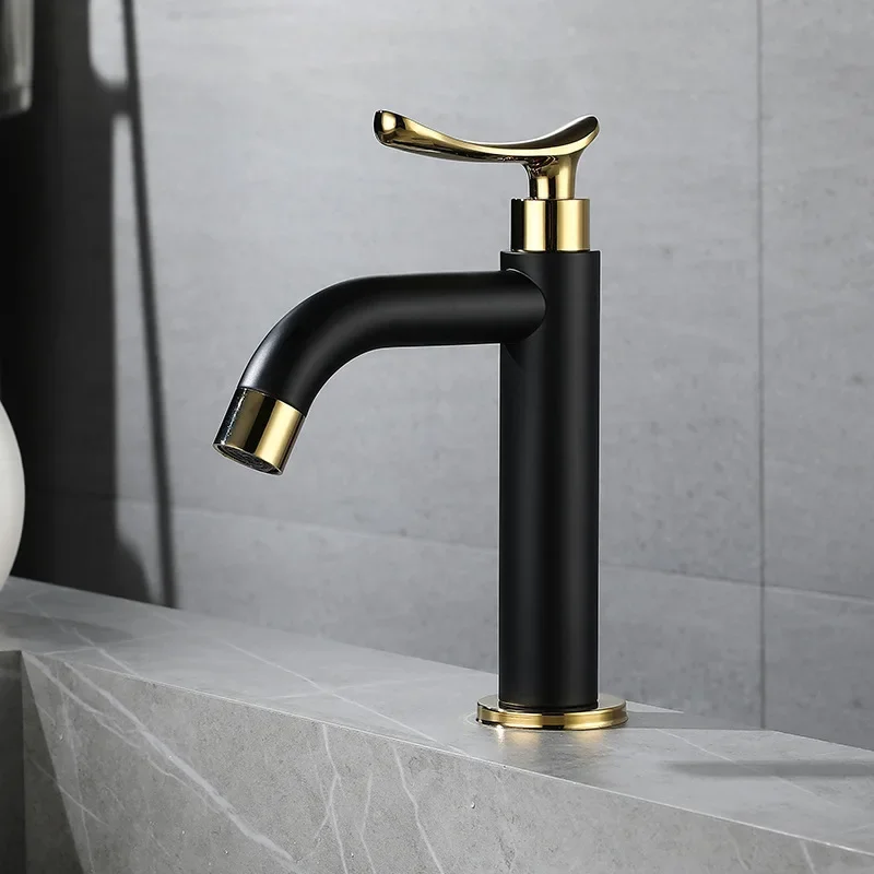 Brushed Gold Bathroom Basin Faucet Stainless Steel Single Handle Cold Hot Water Mixer Tap Deck Mounted Sink Faucet Modern