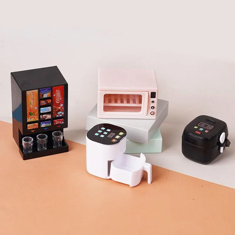 1/12 Dollhouse Mini Kitchen Toy Set with Air Fryer Oven and Drink Machine Models for Kids Pretend Play