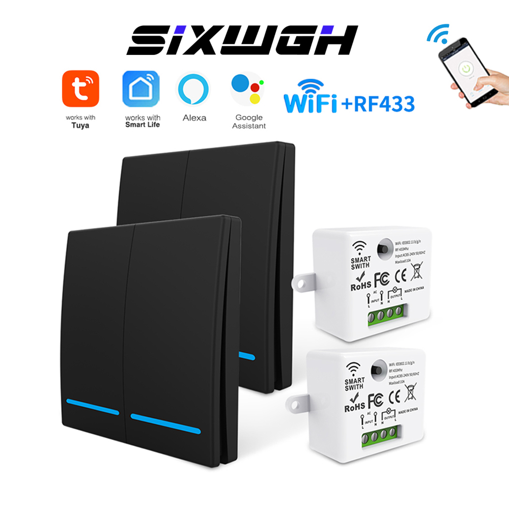 Tuya WiFi Smart Light Switch No Neutral Wire Required Wall Touch Switch 1/2/3 Gang Switch for Alexa Home