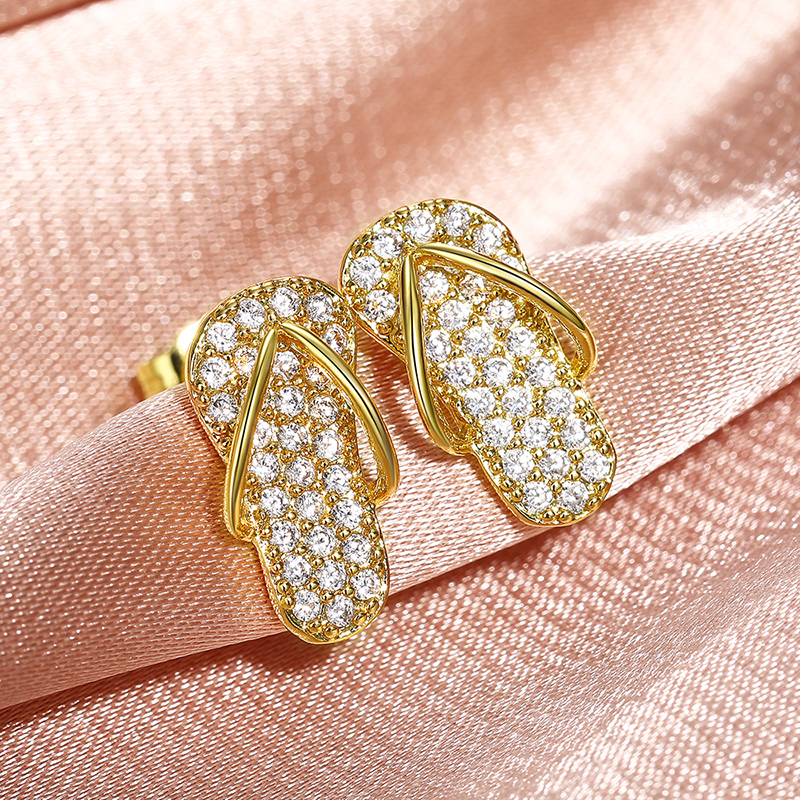 Huitan Chic Slipper Shaped Stud Earrings for Lady Gold Color Luxury Trendy Cubic Zirconia Earrings Funny Women Fashion Jewelry