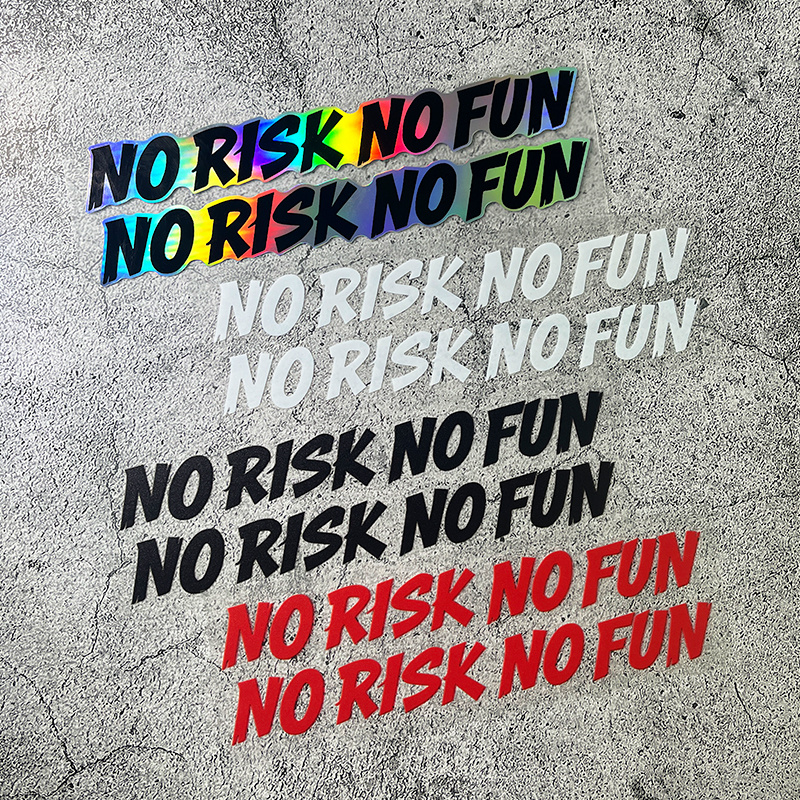 2PCS No Risk No Fun Motorcycle Helmet Stickers Waterproof Durable for DIY Racing Fuel Tank Fairing Scooter Bike Vinyl Decals