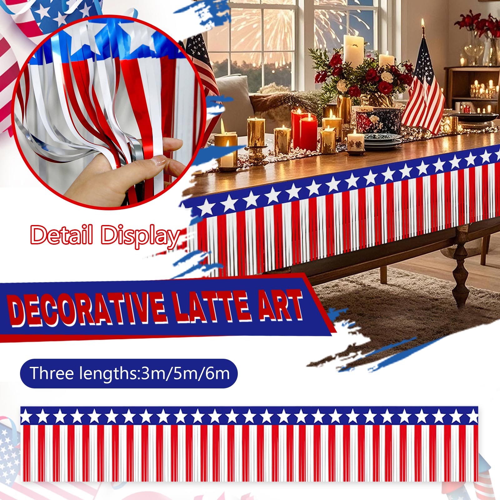 1pc USA Flag Fringe Banner Tinsel Streamer Foil Tassel Garland For Independence Day Fourth Of July Indoor And Outdoor Decoration