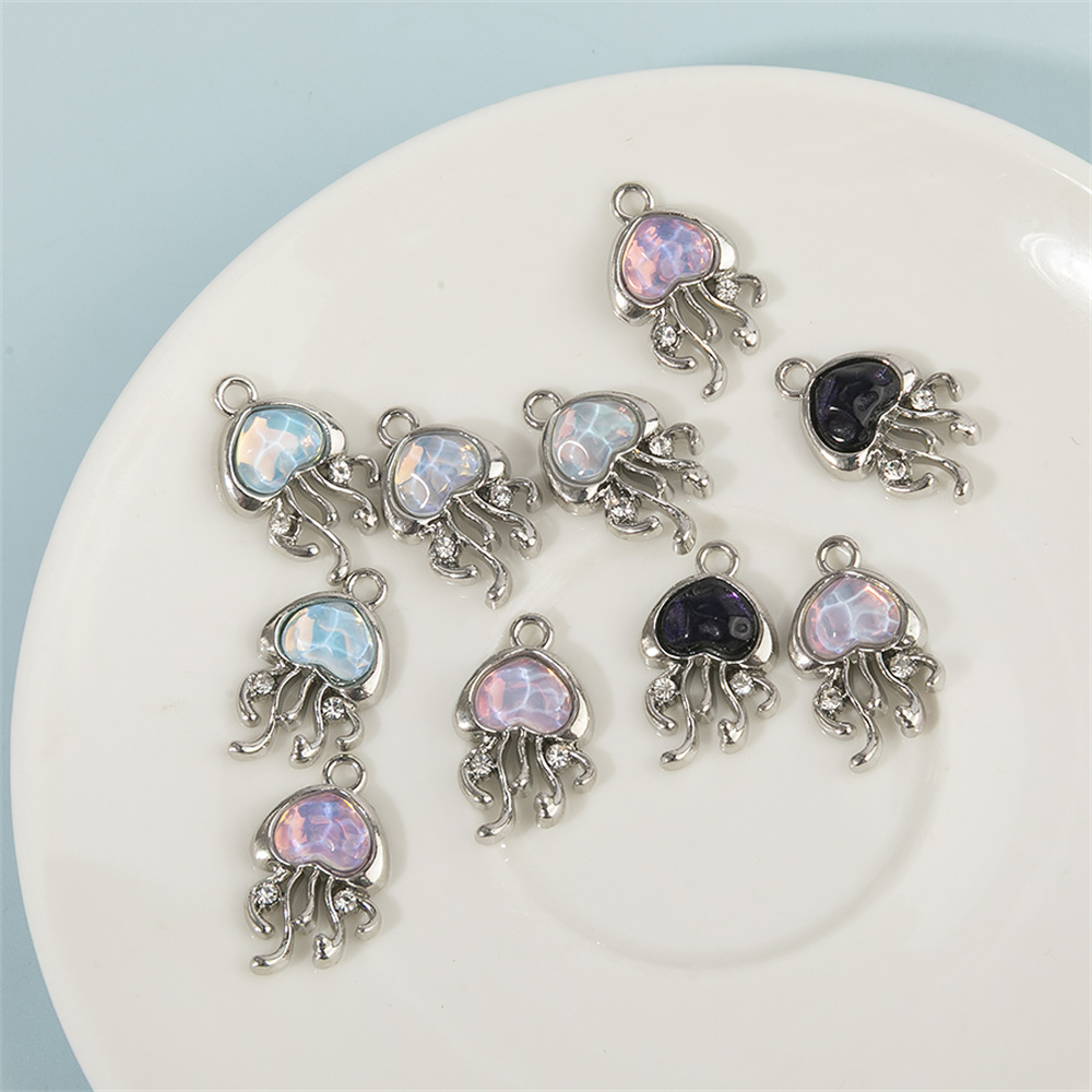 10pcs Cute Ocean Animals Enamel Mini Jellyfish Dangle Charm Beads for Making DIY Pendants Jewelry Accessories 18*11mm
