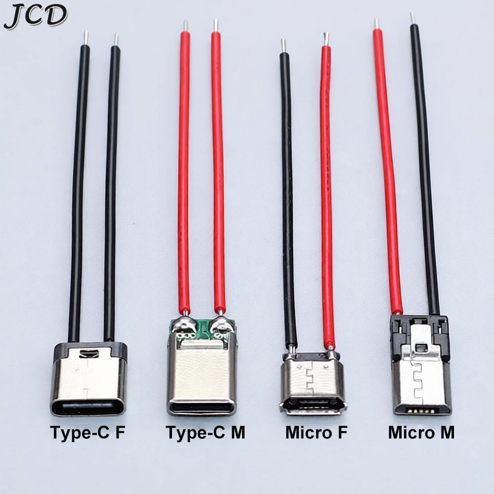 JCD 2Pin Micro USB Type C Male Female Jack Welding Wire Male Connector Straight For Mobile Phone Charging Port Charging Socket