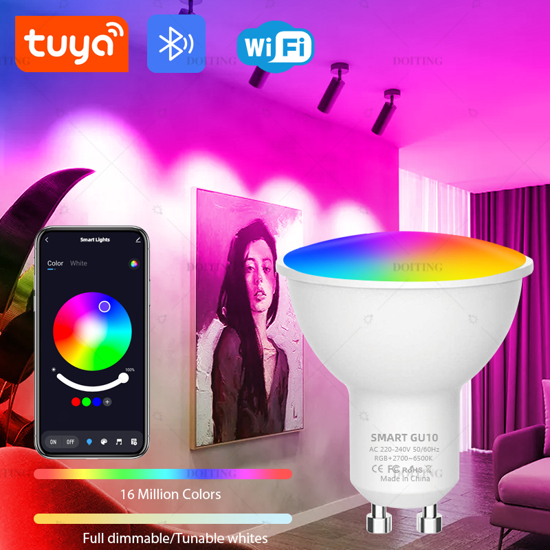 Tuya WiFi GU10 Smart LED Light Bulb Bluetooth GU10 Dimmable Lamps Smart Life App Control Spotlight Bulb Works With Alexa