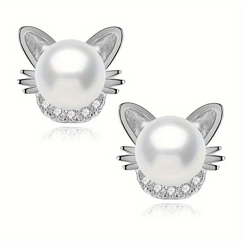 Cute Cat Earrings Fashion Elegant Design Artificial Pearl Earrings Party Christmas Creative Birthday Valentine's Day Gift