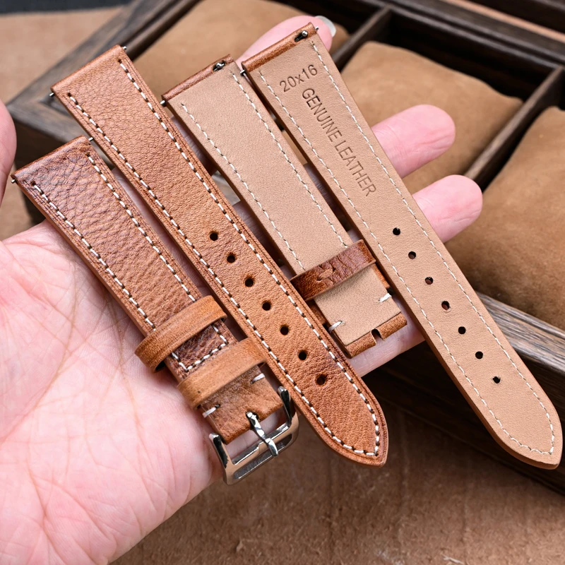 Oil Wax Leather Watch Band 17/18/19/20/21/22/24mm Universal Calfskin Quick Release Vintage Genuine Leather Business Wrist Strap