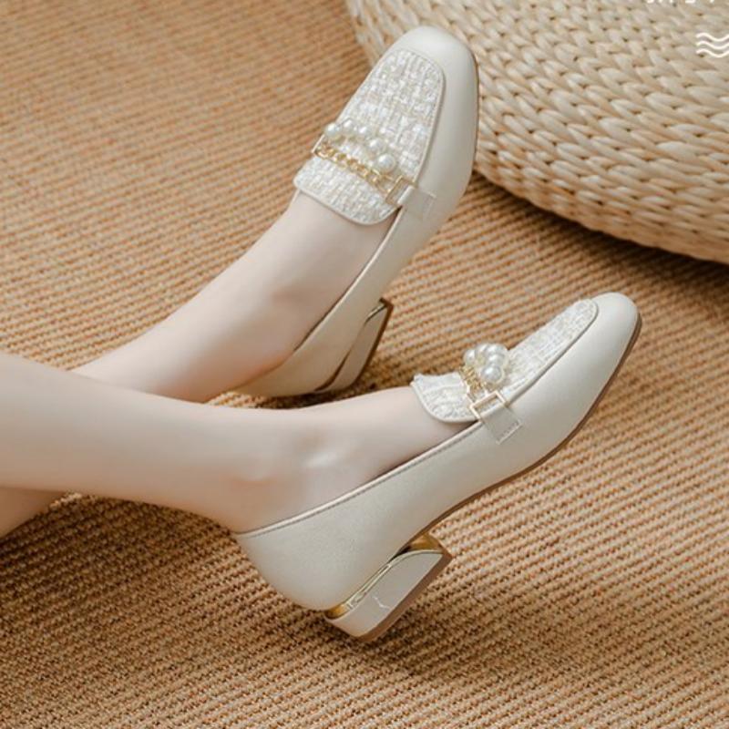 Women's Gentle Style Classic Loafers, Soft Leather Casual Moccasins, Versatile Low Block Heel Pumps