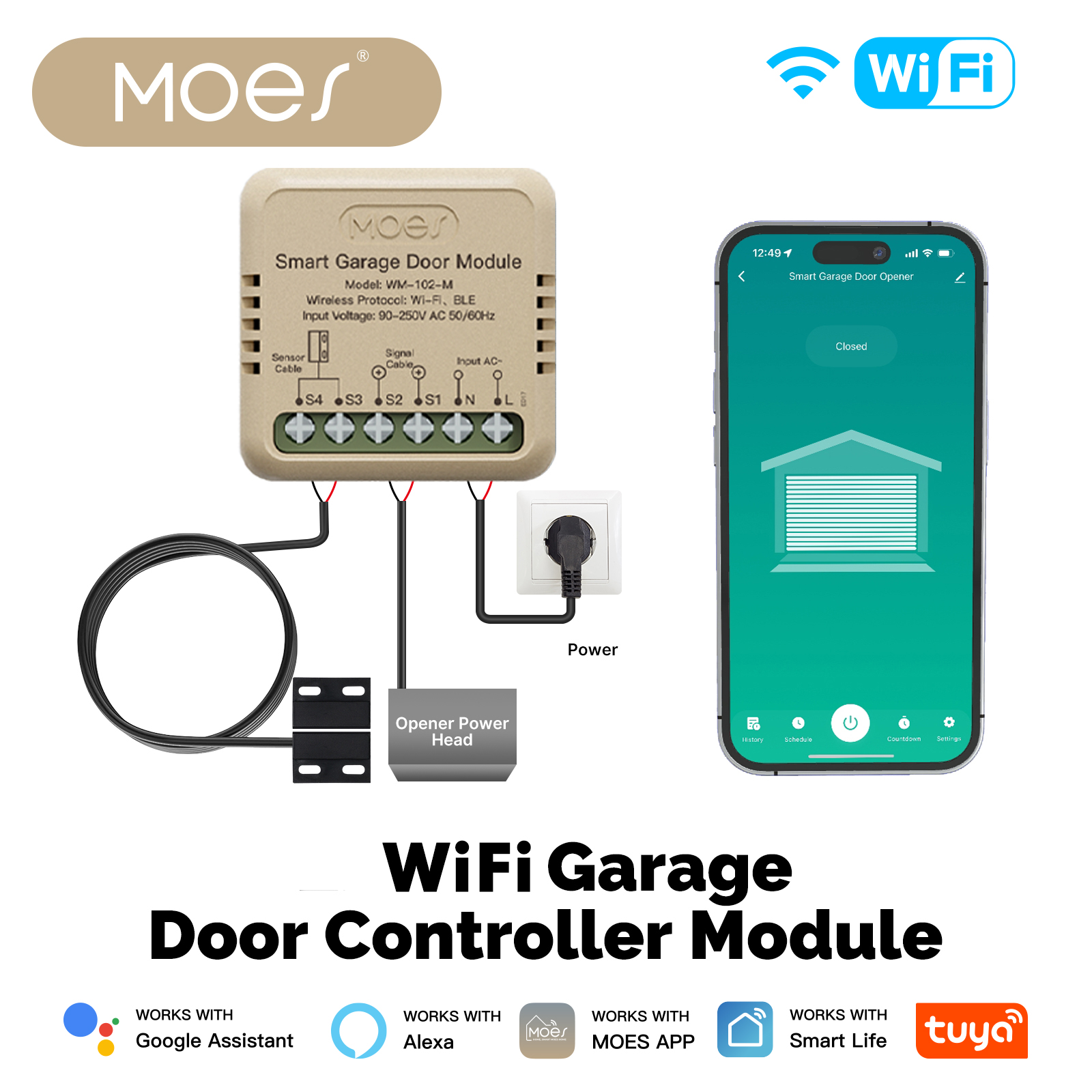 MOES Tuya WiFi Garage Door Controller Mini Switch Module Door Opener Voice Control Smart App Remote Work With Alexa Home