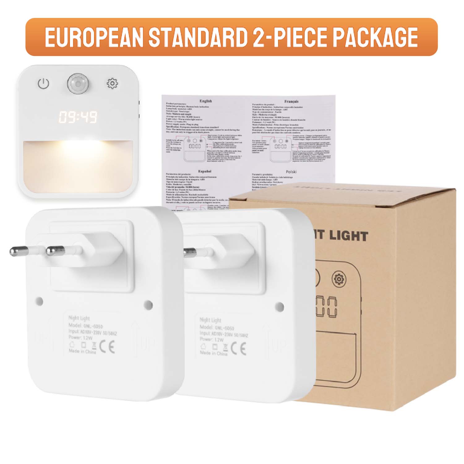 Smart LED Night Light Clock Modern Wall Lamp EU Plug Into Wall Warm White Dusk to Dawn Sensor for Bedroom Hallway