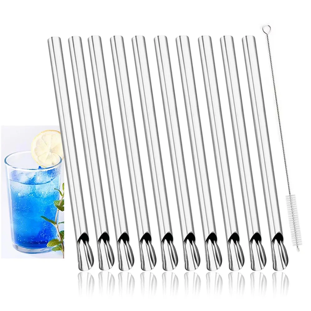 2/4/10Pcs Straw Spoon Durability Stirring Spoon Drinking Straw for Smoothie Milkshake Bar Reusable Stainless Steel Scoop