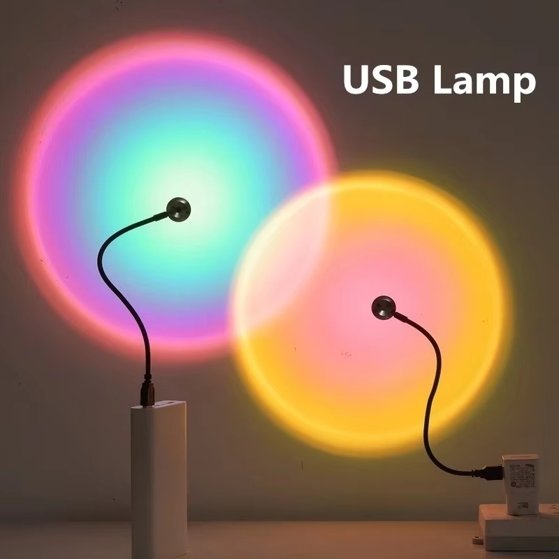 USB Sunset Lamp LED Night Light Projector Rainbow Photography Wall Atmosphere Lights Bedroom Decoration Home Room Decor