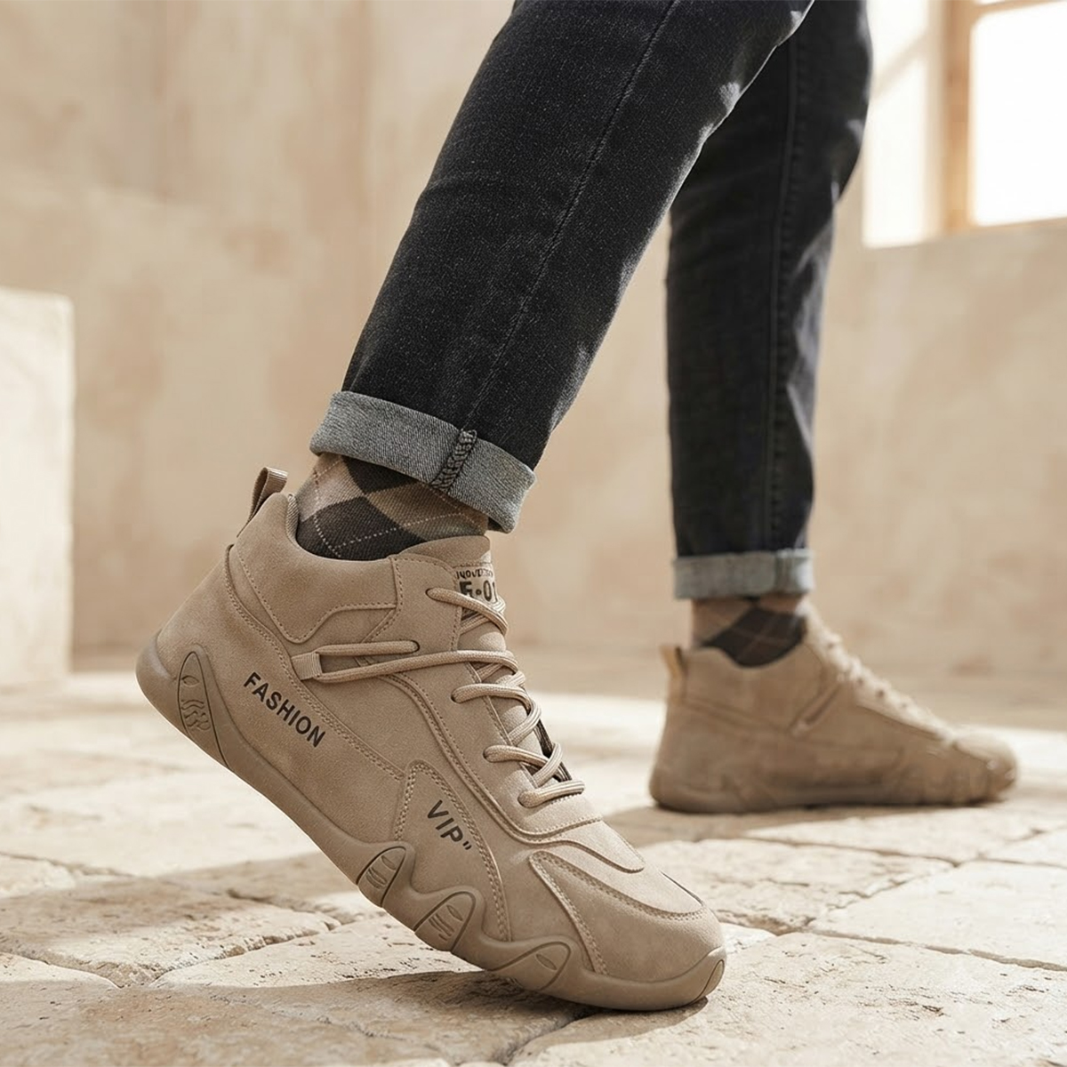 ( KHAKI/44 ) man Boots Casual Luxury Sneakers Luxury Loafer Shoes for man Motorcycle Ankle Boots 2023 New In Footwear Designer Shoes Bles Online DZ-12A-03