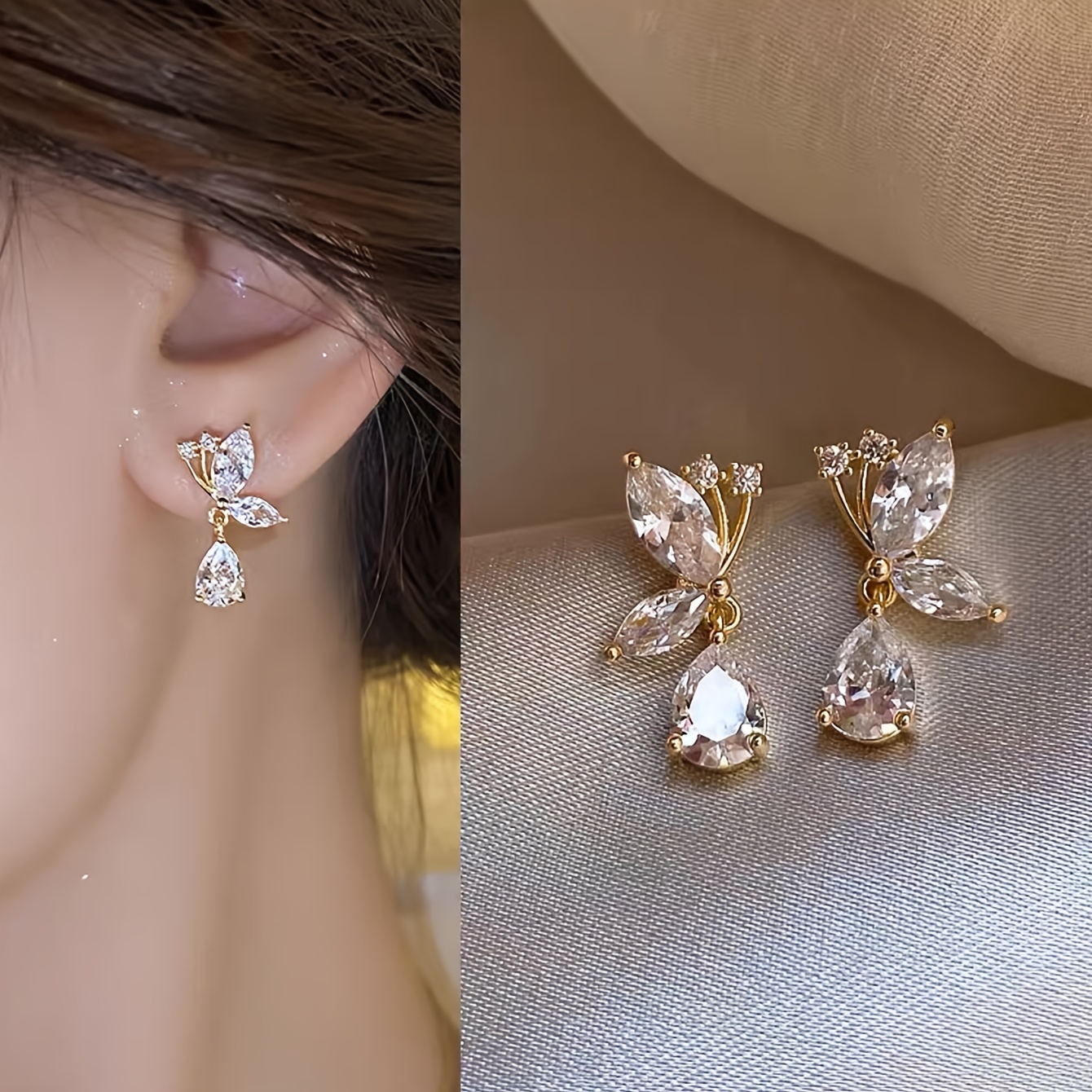 1 pair of sparkling butterfly pattern inlaid rhinestone earrings suitable for daily wear and party accessories, women's