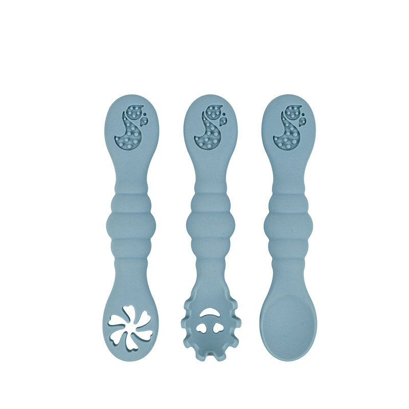 3pcs/pack Soft Silicone Baby Spoons, Fun Design Training Spoon for Baby Feeding, Easy Handle, Microwave,Dishwasher Safe