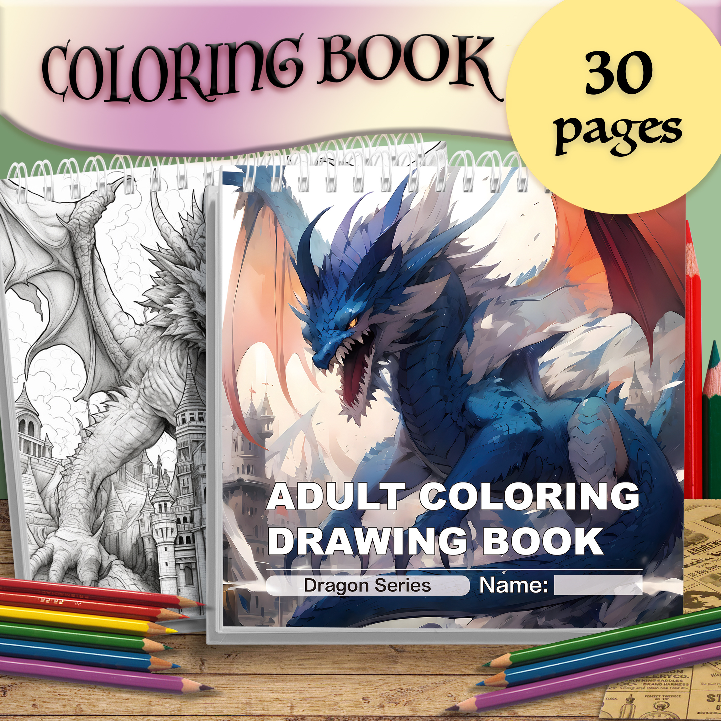 1 Pc Thick Pages Coloring Book Featuring Dragons and Other Mythical Creatures - Ideal for Holidays