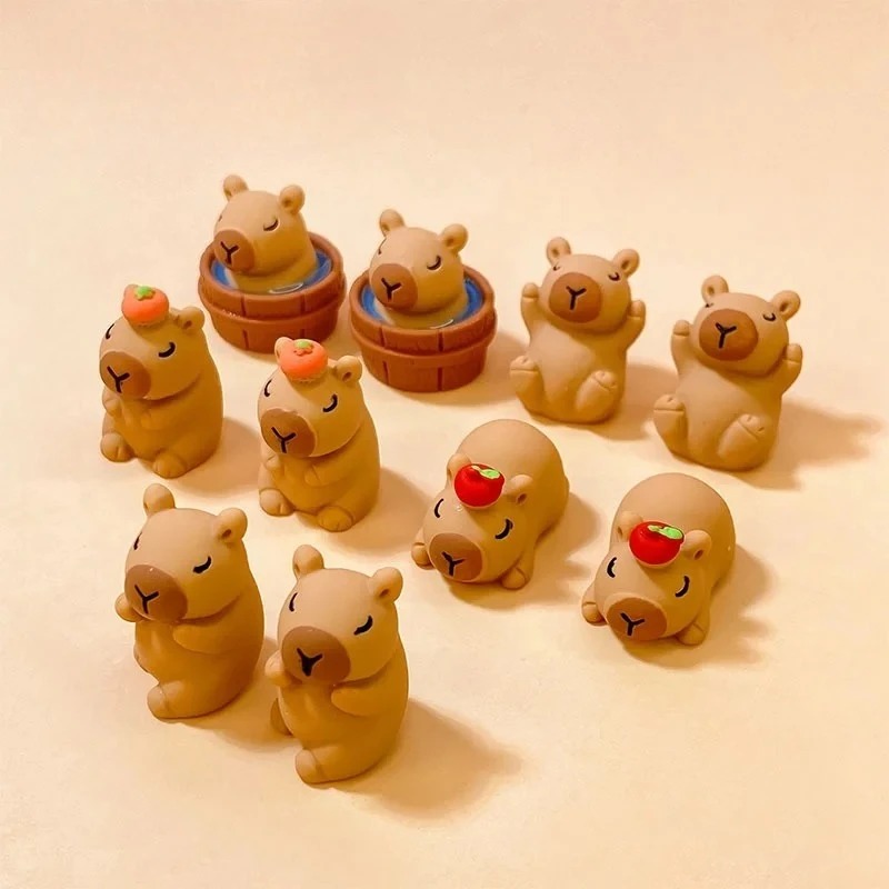 10pcs Mini Frosted Capybara Resin Miniature Figurine DIY Accessories Desktop Small Ornaments Homemade Car Decoration Figurines