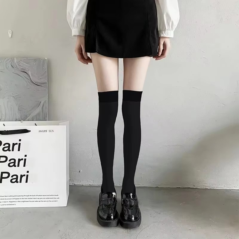 Stockings Summer Thin Thigh High Black White Socks Lolita Cute Solid Color Over the Knee White Stockings Socks