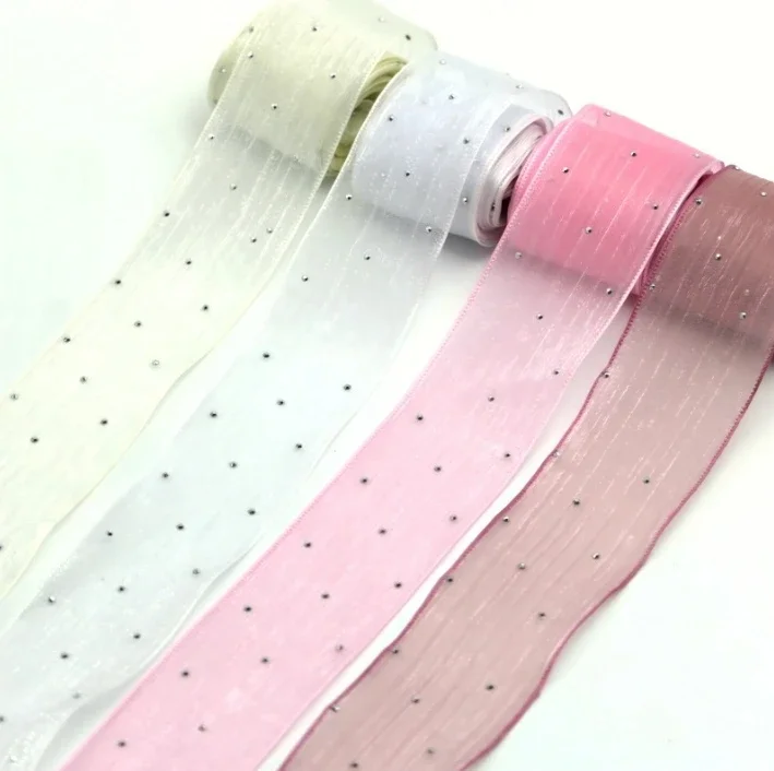 (5meters/pack)4CM Bubble Pleated Tape Diamond Mesh Organza Ribbon Hair Bow Material Gift Packaging Clothing Decoration DIY