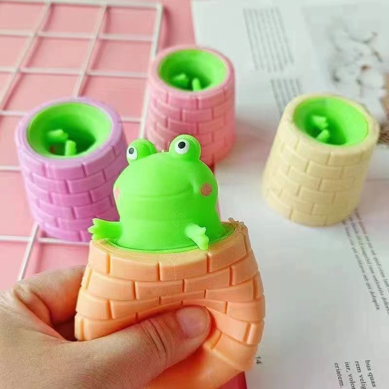 1pc Squeeze Frog Cup Toy Colorful Tricky Funny Frog Fidget Stress Relief Toy Cute Sensory Toys Random Color