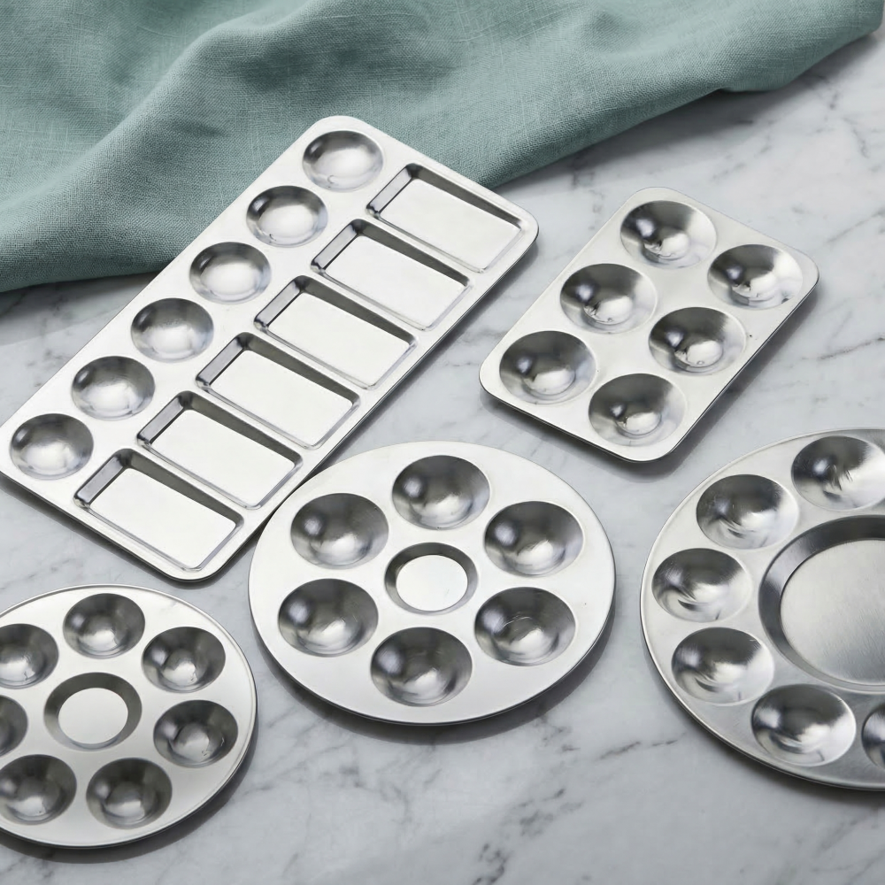 Aluminum Paint Palette, Lightweight Metal Mixing Tray for Watercolor Acrylic Oil, Portable Artist Pigment Palette with Multiple